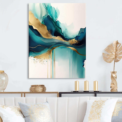 Teal And Gold Abstract Expression II - Modern Bedroom Wall Art