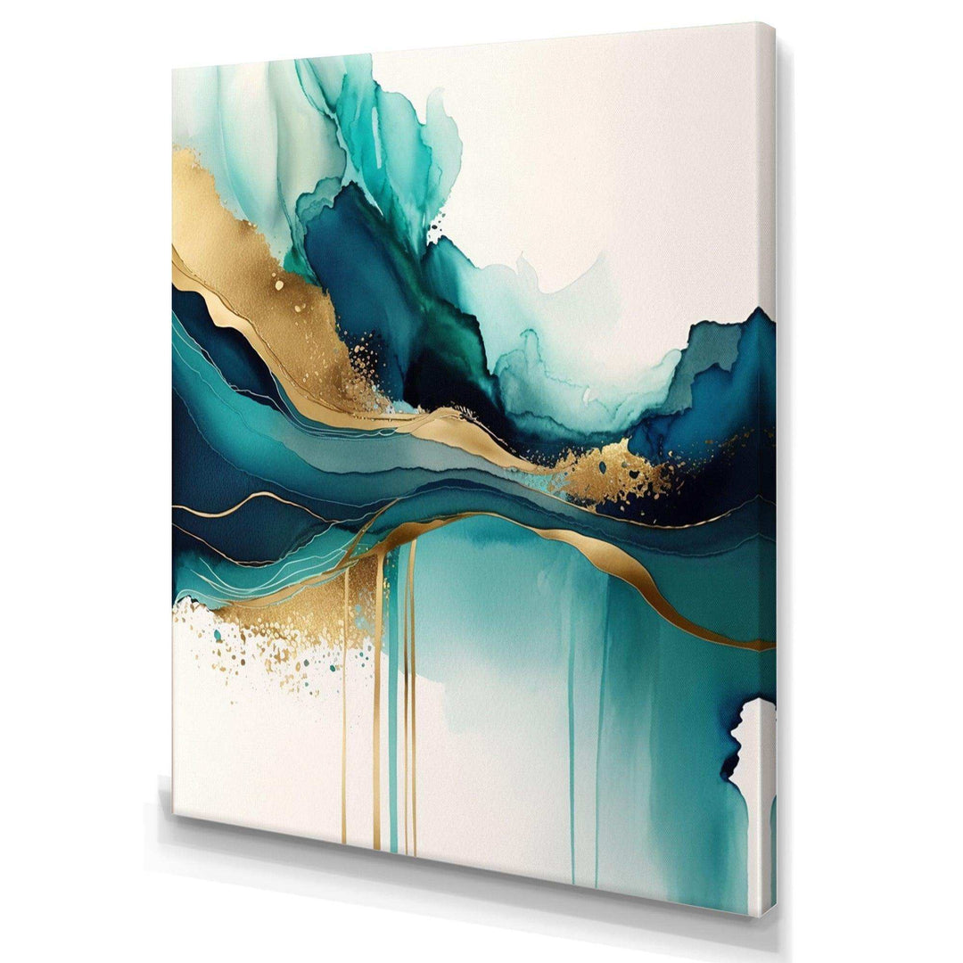 Teal And Gold Abstract Expression II - Modern Bedroom Wall Art