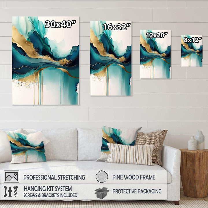 Teal And Gold Abstract Expression II - Modern Bedroom Wall Art