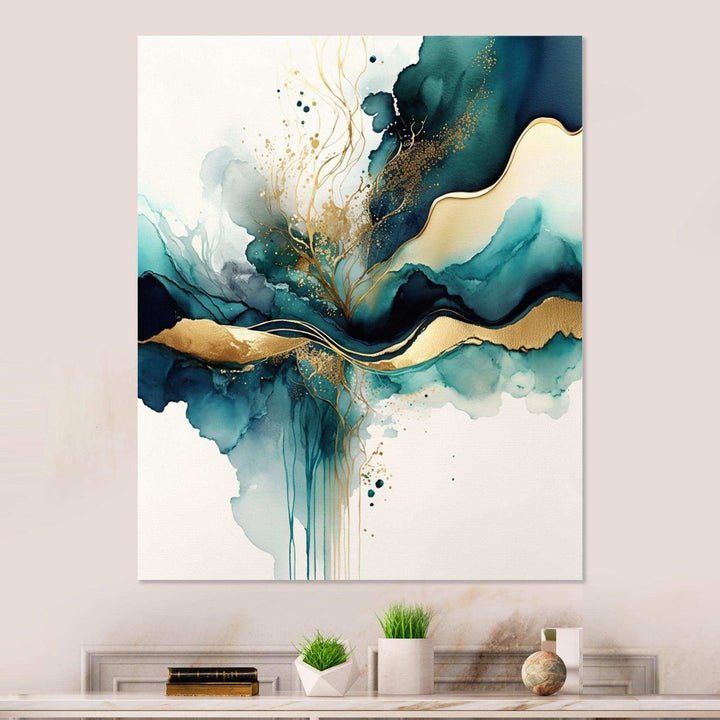 Teal And Gold Abstract Expression III - Modern Wall Art Prints