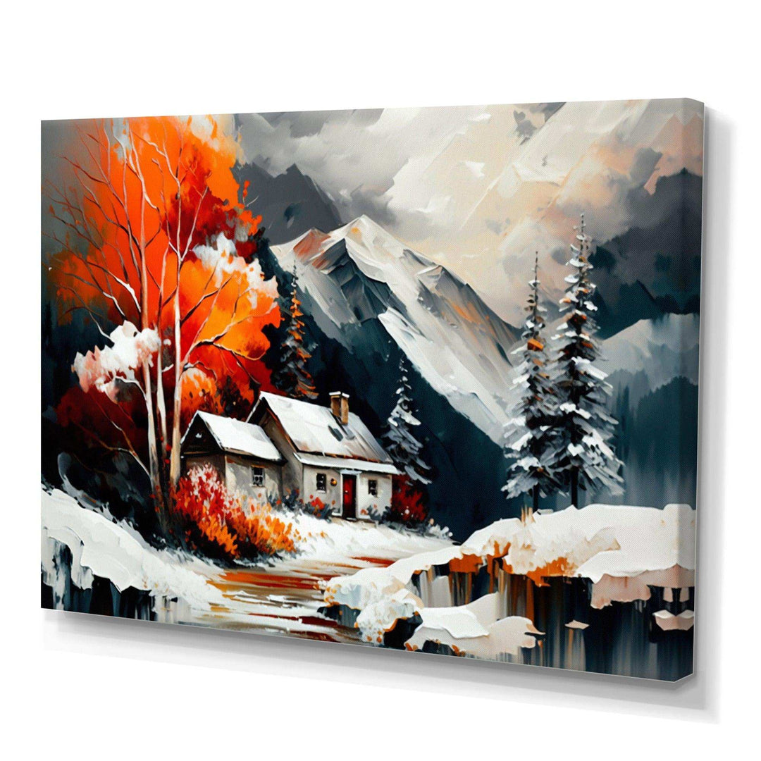 Monochrome Orange Cottage In Winter III