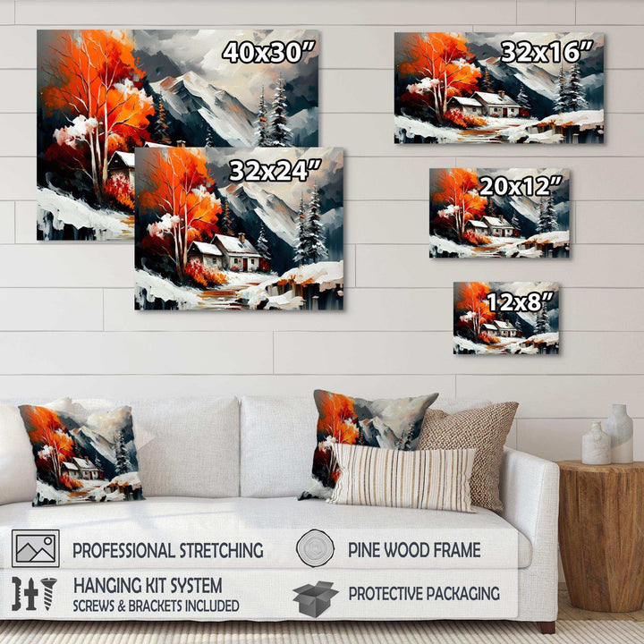 Monochrome Orange Cottage In Winter III