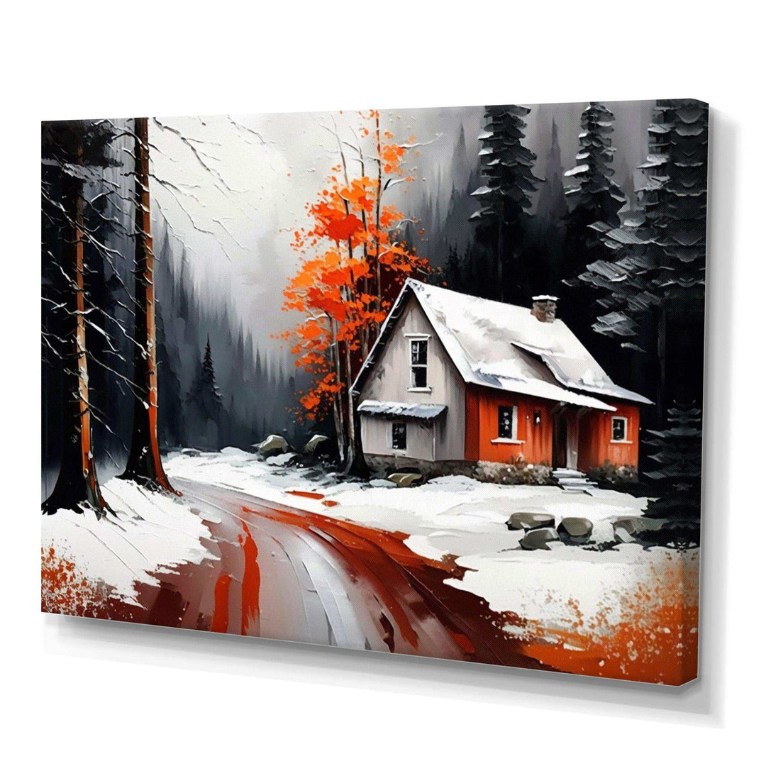 Monochrome Orange Cottage In Winter IV