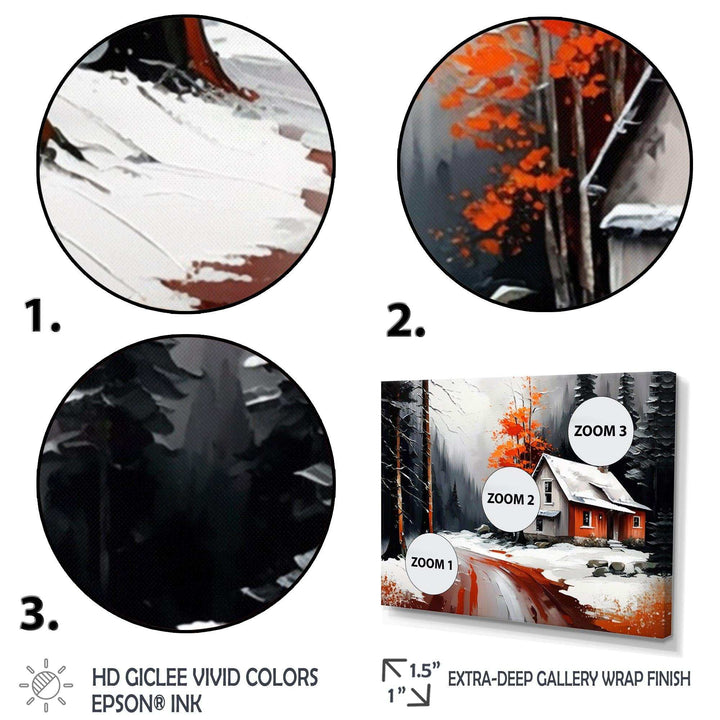 Monochrome Orange Cottage In Winter IV