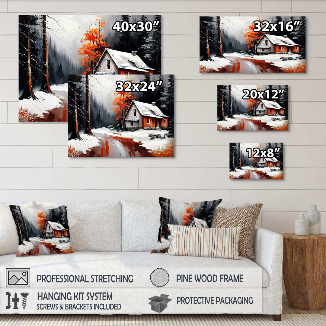 Monochrome Orange Cottage In Winter IV