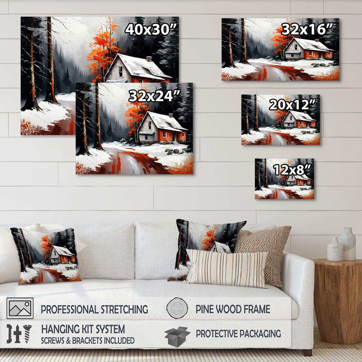 Monochrome Orange Cottage In Winter IV