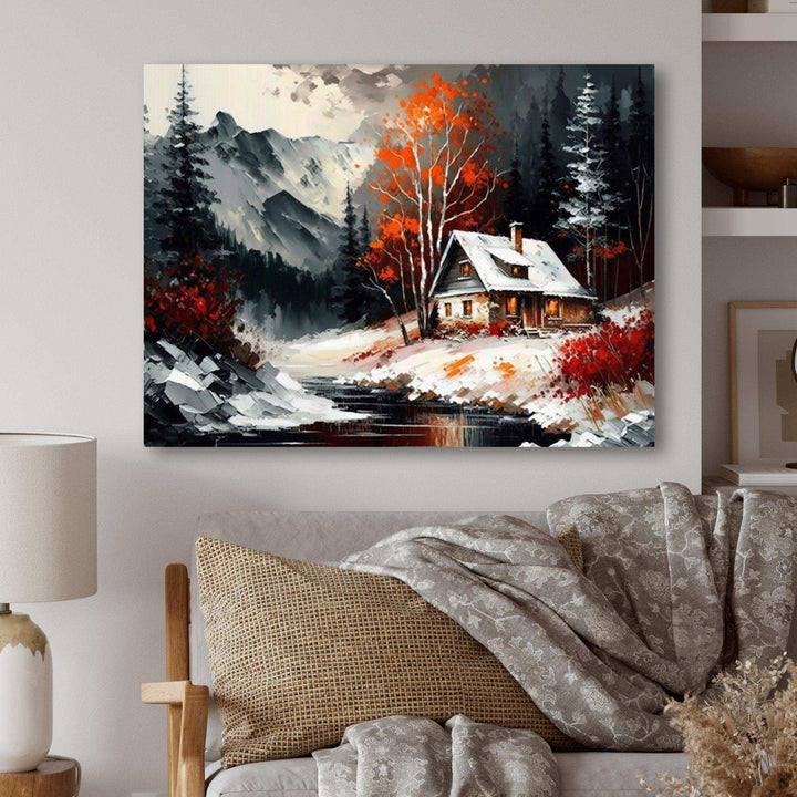 Monochrome Orange Cottage In Winter V