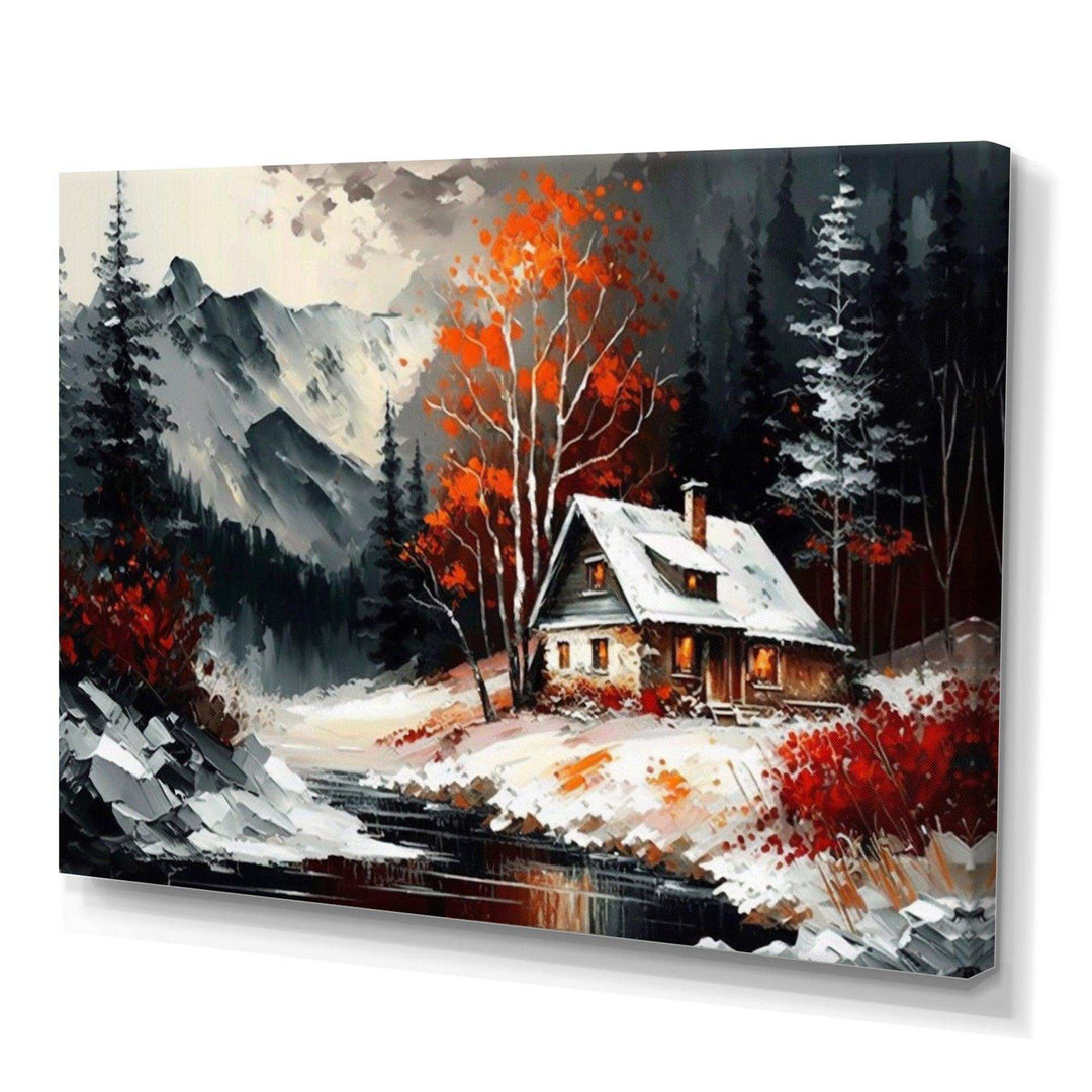 Monochrome Orange Cottage In Winter V