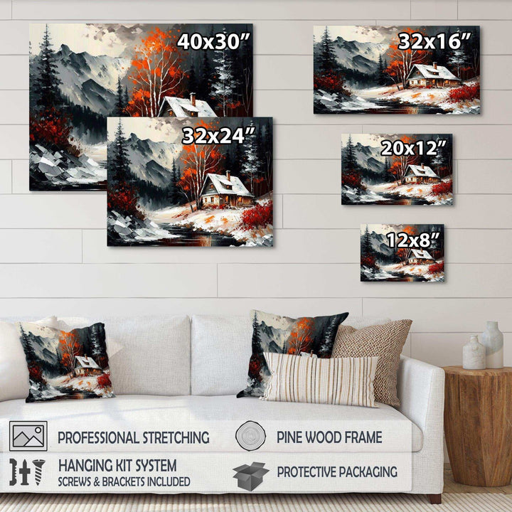 Monochrome Orange Cottage In Winter V