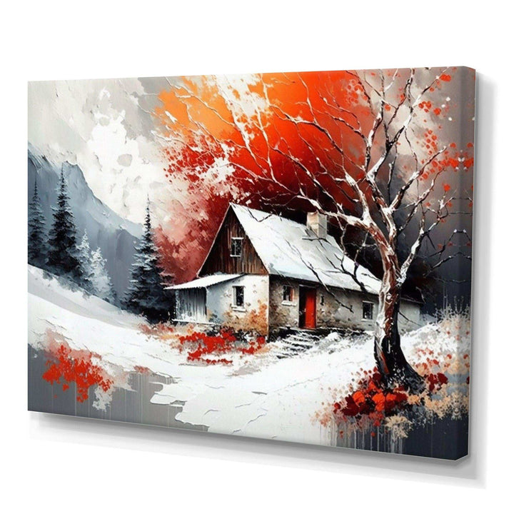 Monochrome Orange Cottage In Winter VII