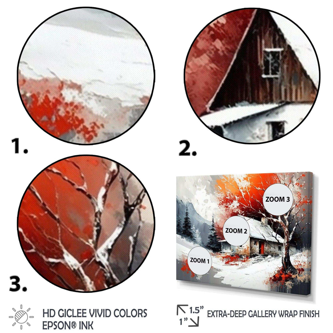 Monochrome Orange Cottage In Winter VII