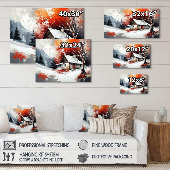 Monochrome Orange Cottage In Winter VII