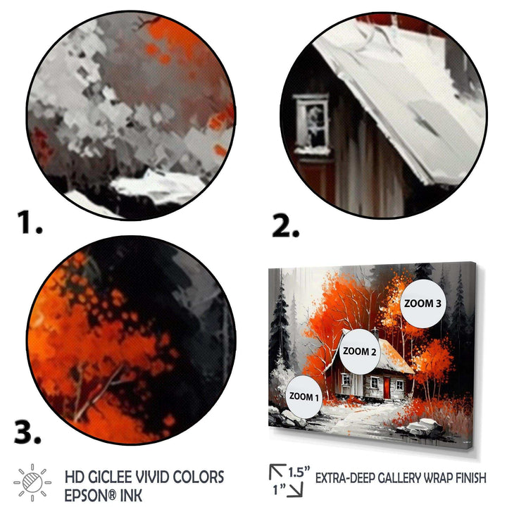 Monochrome Orange Cottage In Winter IX