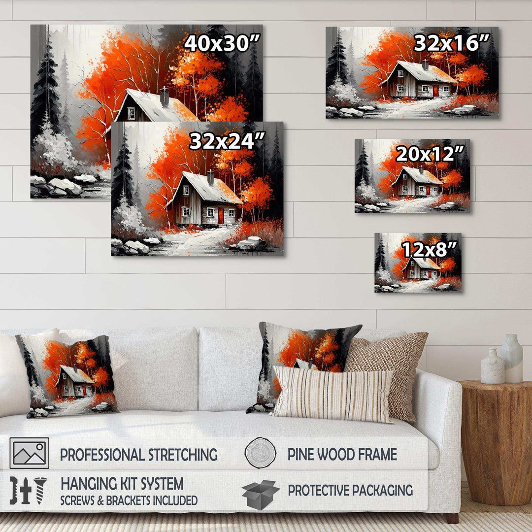 Monochrome Orange Cottage In Winter IX