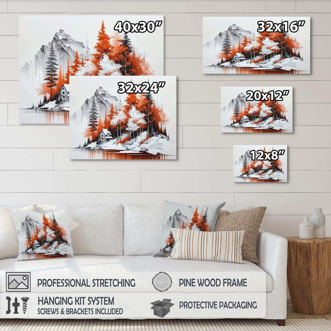 Monochrome Orange Cottage In Winter II