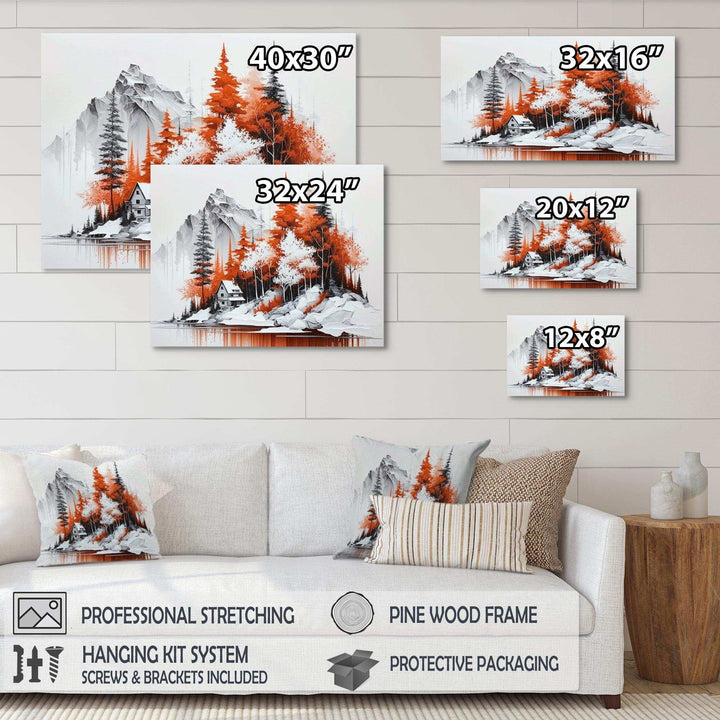 Monochrome Orange Cottage In Winter II