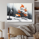 Monochrome Orange Cottage In Winter IV