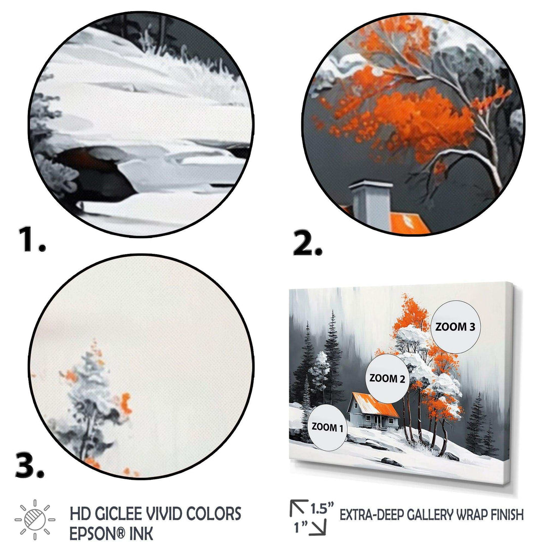 Monochrome Orange Cottage In Winter IV