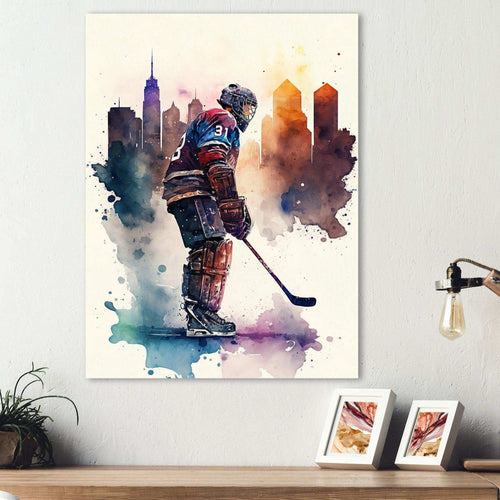 Hockey Player In Front Of Cityscape I
