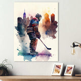 Hockey Player In Front Of Cityscape I