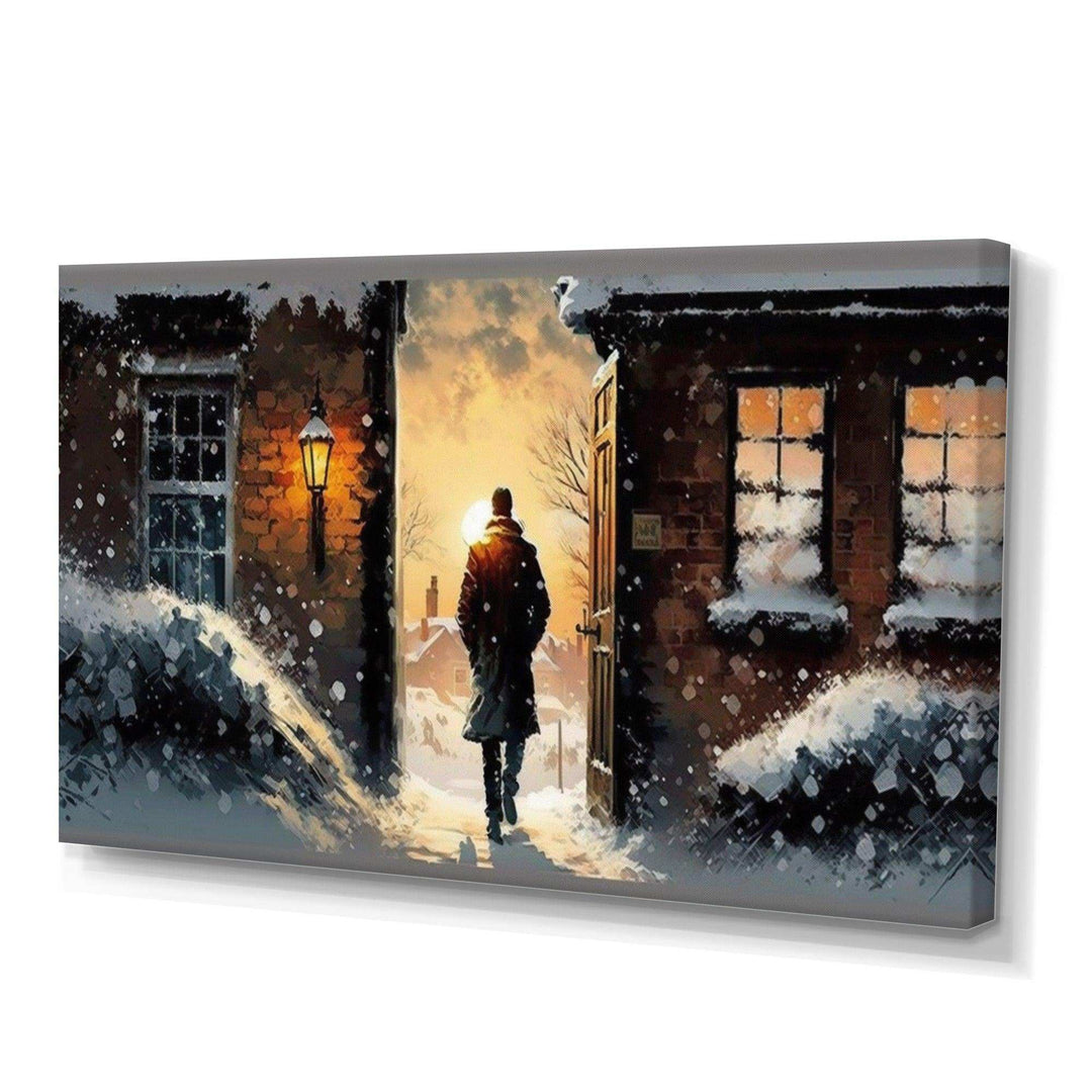 Man Walking In Winter Scene