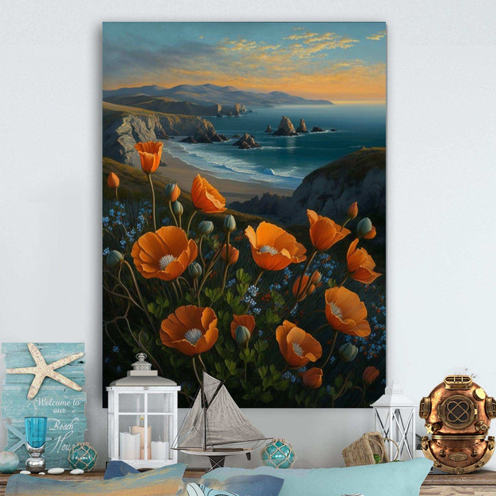 Orange Flowers By The Coast I