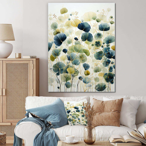 Blue Green Botanical Elegance - Modern Living Room Wall Decor