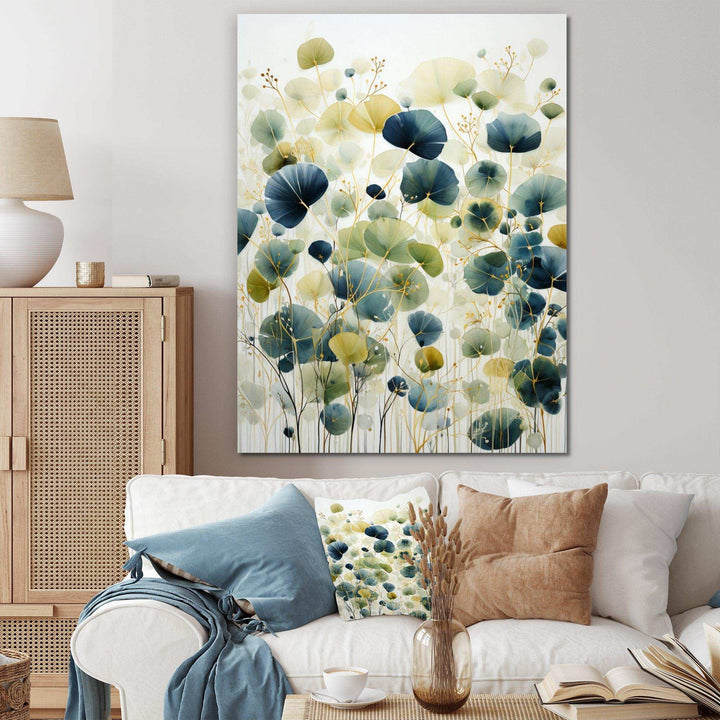 Blue Green Botanical Elegance - Modern Living Room Wall Decor