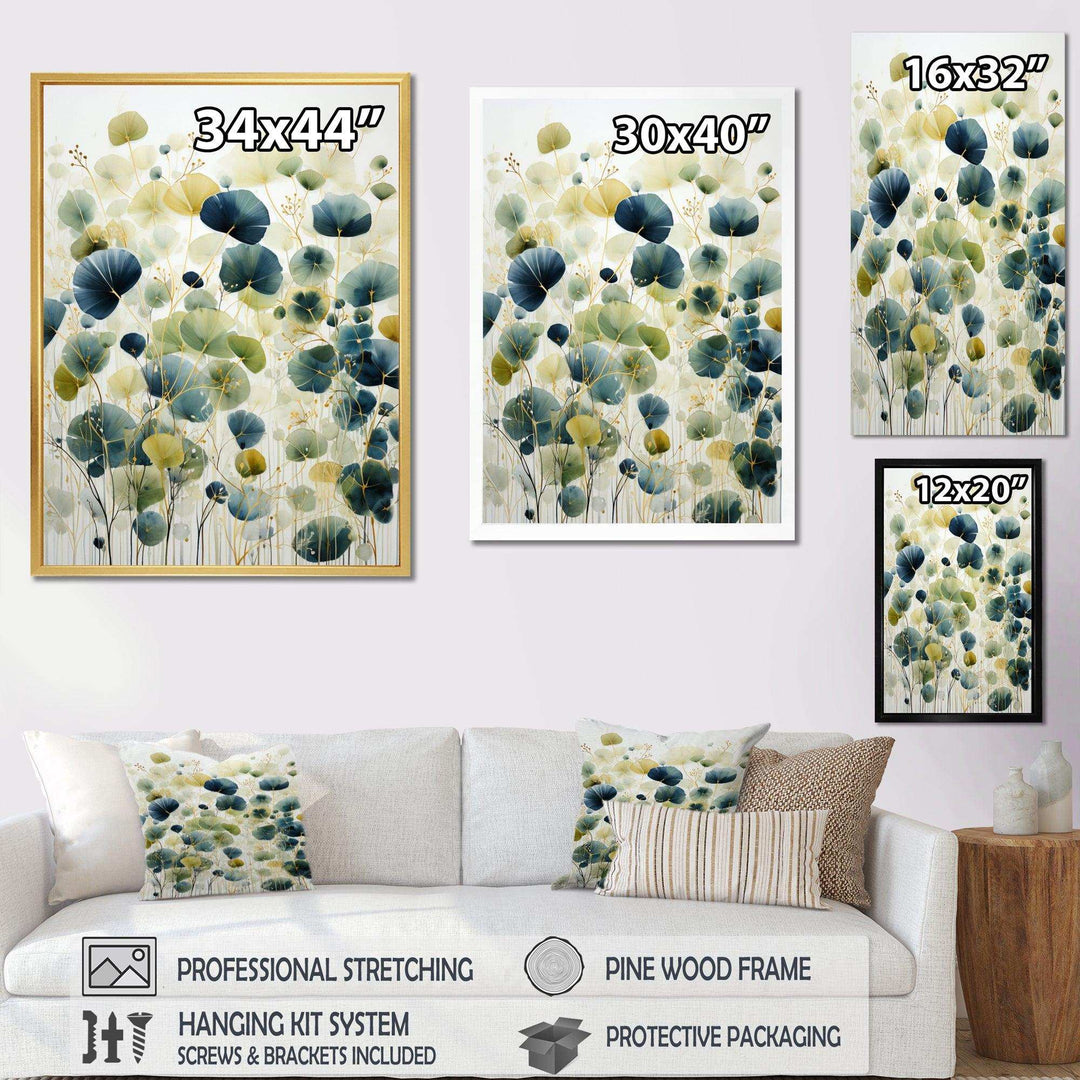 Blue Green Botanical Elegance - Modern Living Room Wall Decor