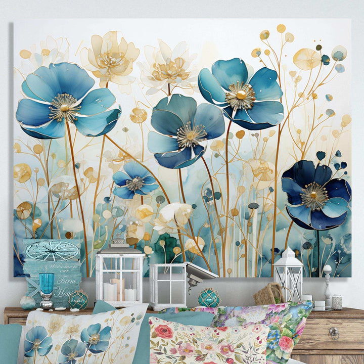 Blue Botanical Rhythms III - Modern Living Room Wall Decor
