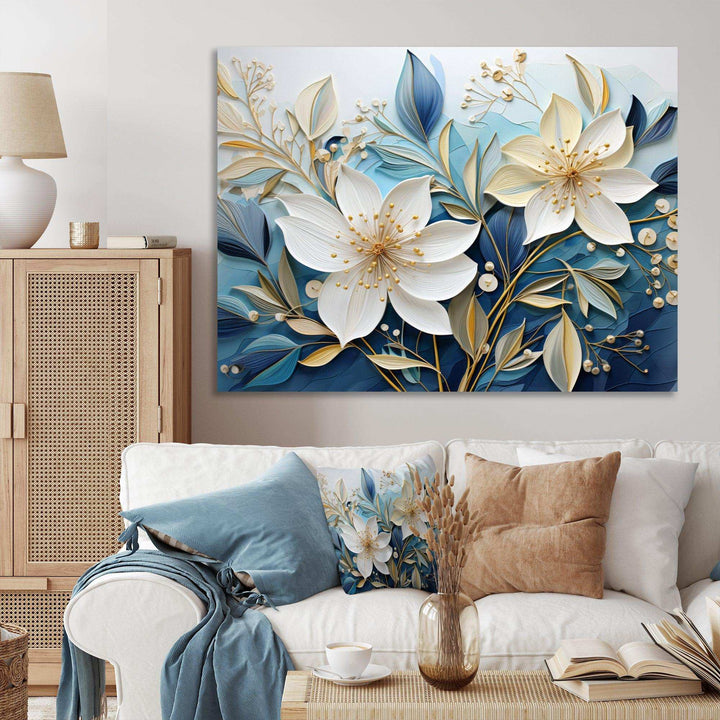 Blue Botanical Rhythms V - Modern Bedroom Wall Art