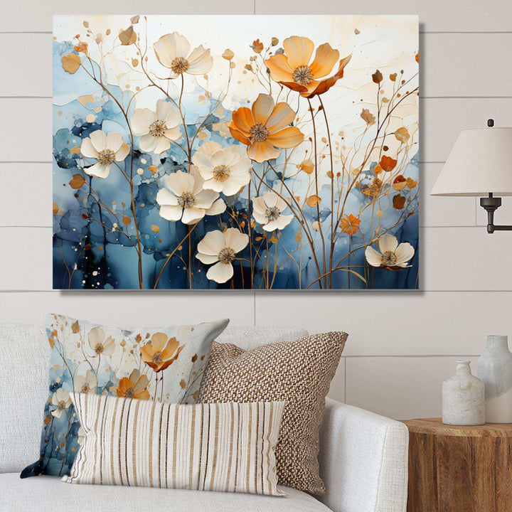 Blue Teal Rhythmic Petals - Modern Canvas Wall Art