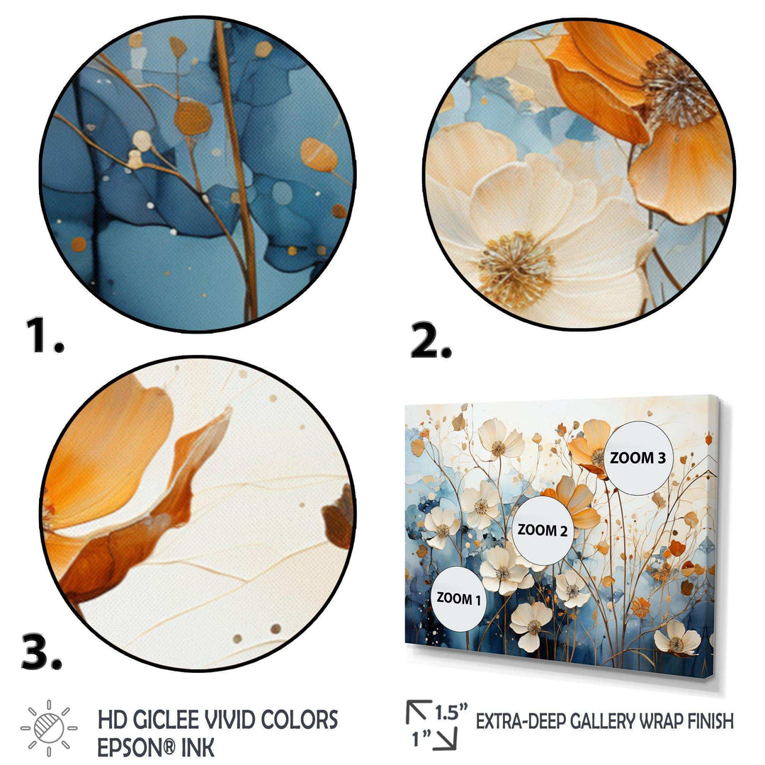 Blue Teal Rhythmic Petals - Modern Canvas Wall Art