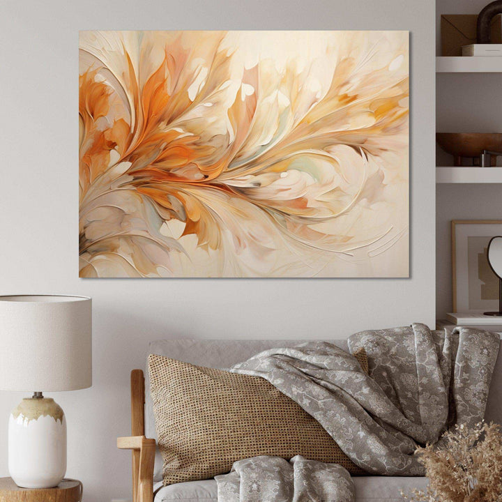 Beige Yellow Whirling Leaves I - Modern Canvas Wall Art