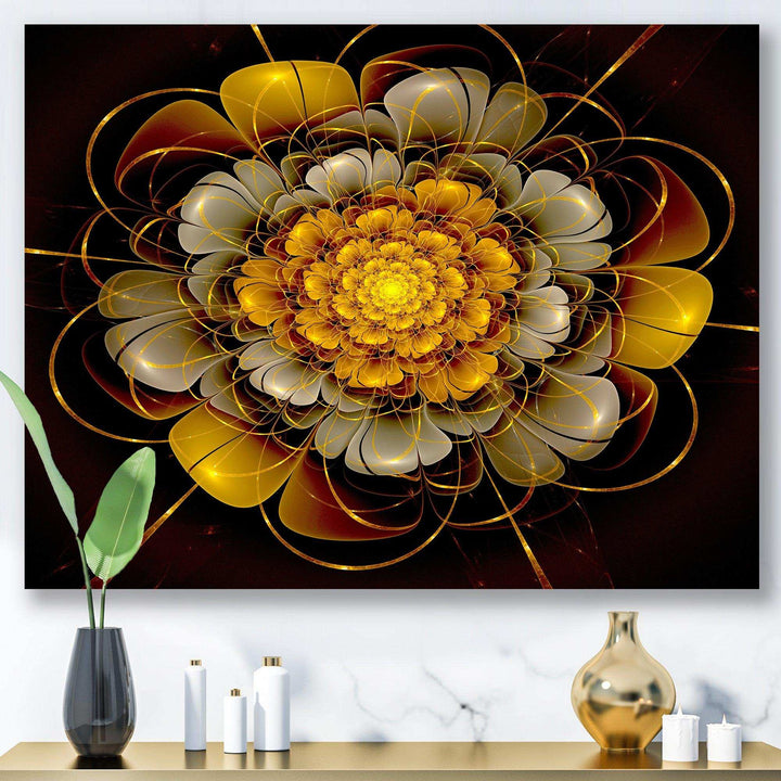 Dark Gold Fractal Flower - Modern Living Room Wall Decor