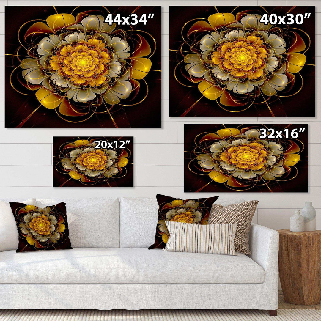 Dark Gold Fractal Flower - Modern Living Room Wall Decor