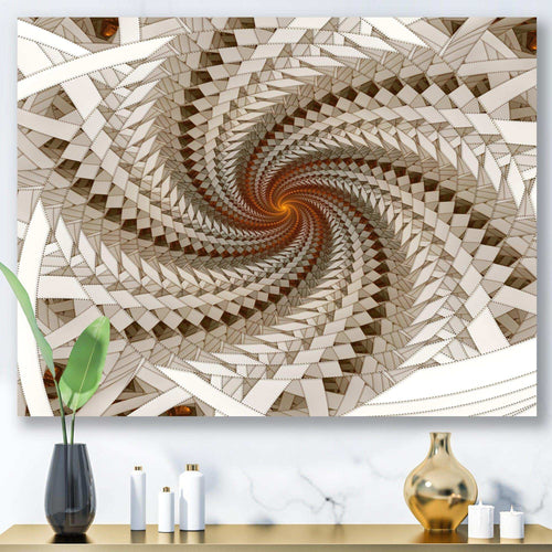 White Fractal Spiral Pattern - Modern Canvas Wall Art
