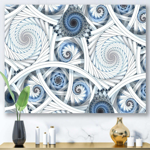 White Spiral with Blue Fractal Art - Modern Living Room Wall Decor