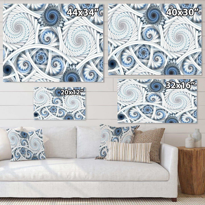 White Spiral with Blue Fractal Art - Modern Living Room Wall Decor