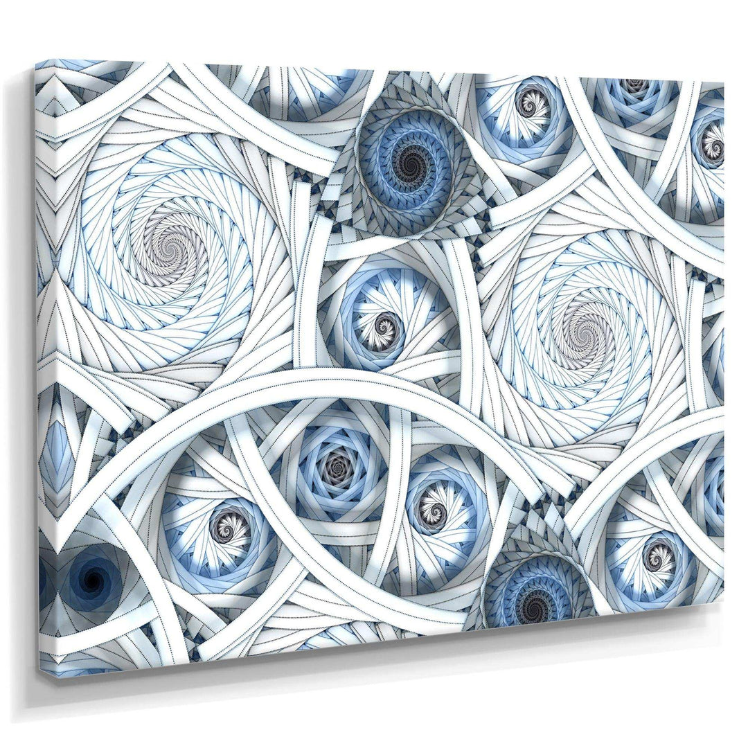 White Spiral with Blue Fractal Art - Modern Living Room Wall Decor