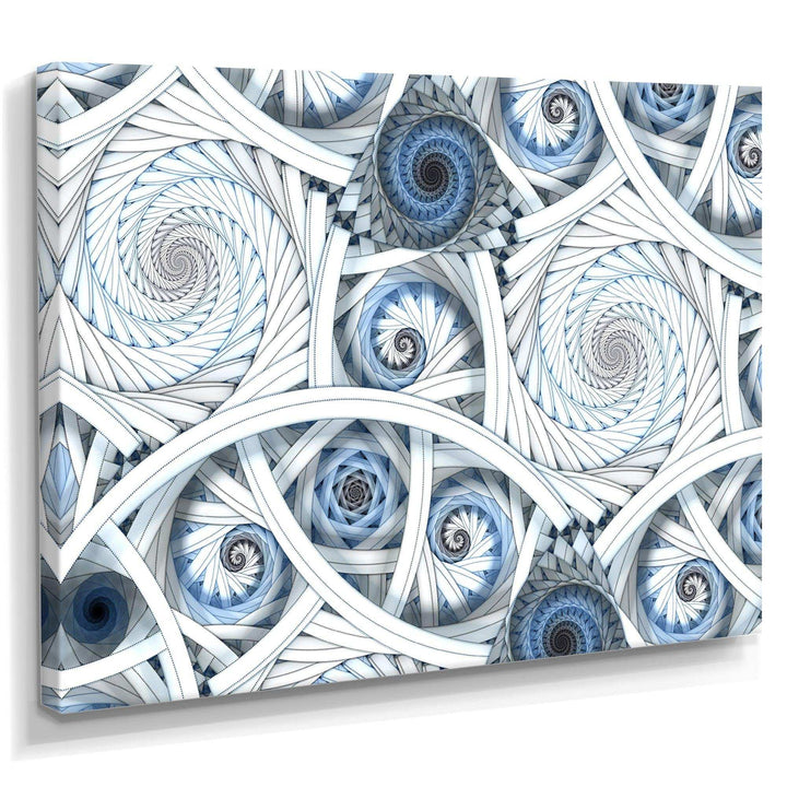 White Spiral with Blue Fractal Art - Modern Living Room Wall Decor