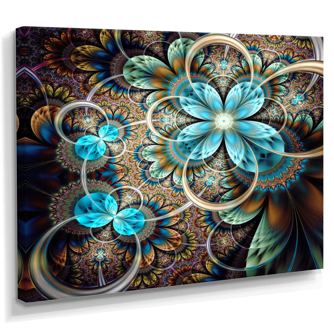 Colorful Fractal Flowers with Blue Shade - Modern Living Room Wall Decor
