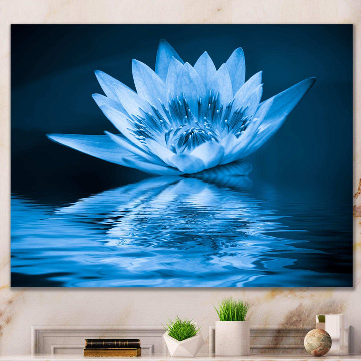 Blue Water Lily - Modern Living Room Wall Decor