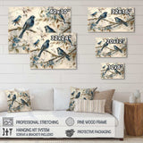 Four Vintage Blue Birds On A Branch IV