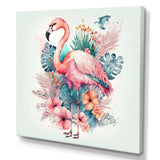 Pink Flamingo With Pink Flowers Watercolour I