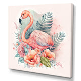 Pink Flamingo With Pink Flowers Watercolour II