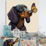 Cartoon Of Bachshund With Butterfly