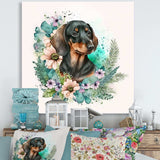 Cute Watercolor Dachshund With Flowers I