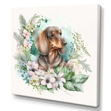 Cute Watercolor Dachshund With Flowers III