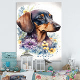 Cute Watercolor Dachshund With Flowers III